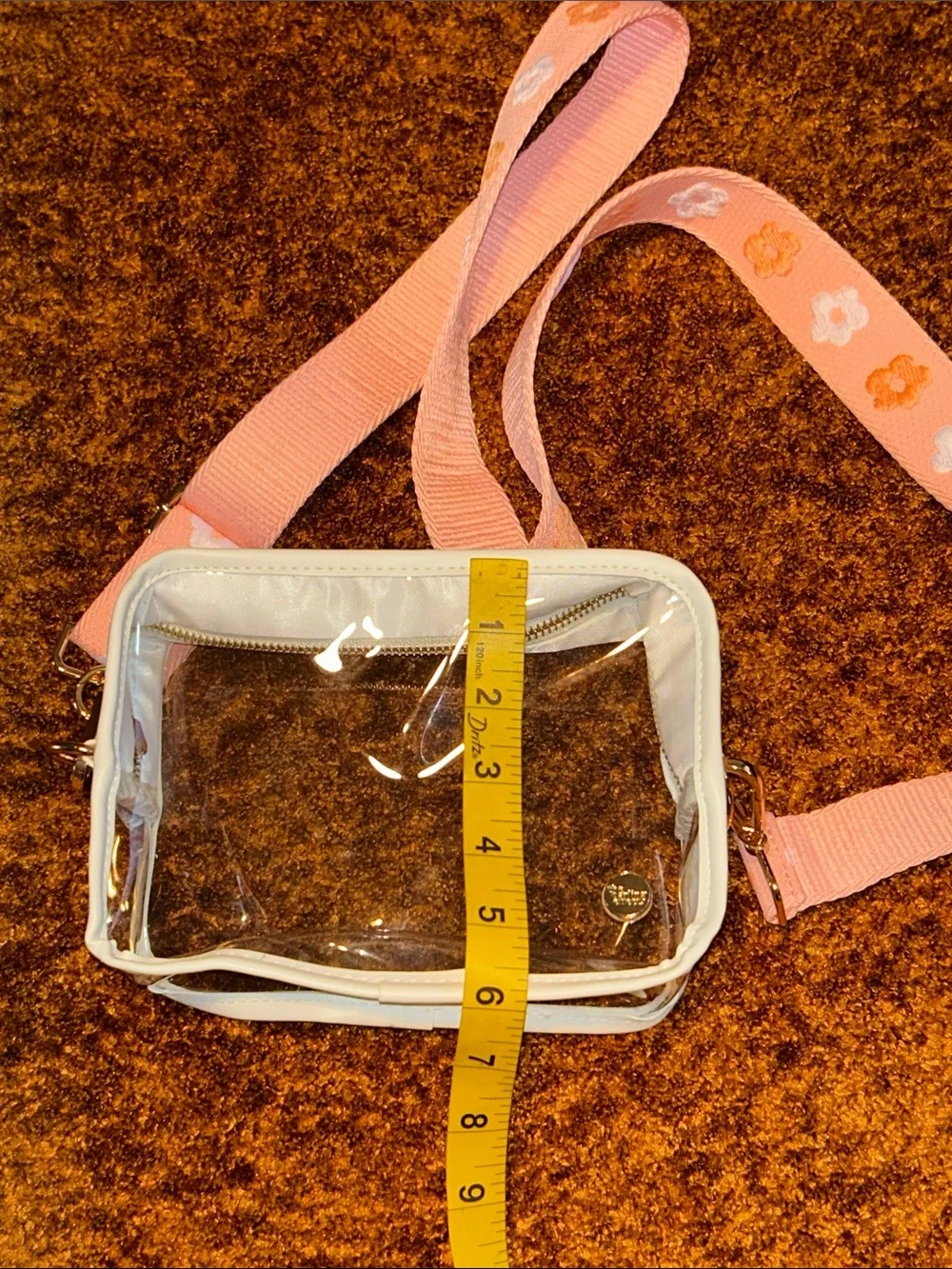 Clear Crossbody Bag with Pink Floral Strap